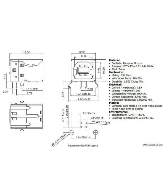 Puerto USB tipo B de 4 Pines