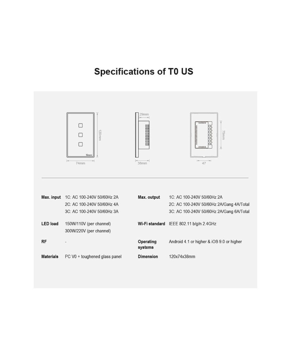 Interruptor Tactil de pared inteligente Wifi Sonoff T0US