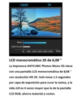 Impresora 3D de resina ANYCUBIC Photon Mono 4K + 1 resina