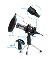 Micrófono de condensador USB con trípode y filtro