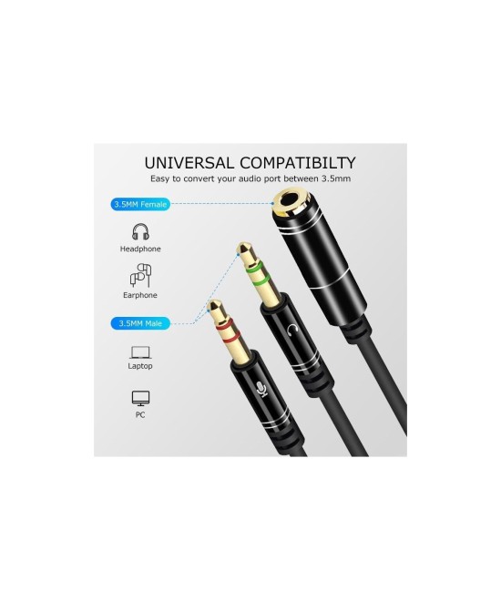 Separador de Audio 3.5mm 2 Machos 1 Hembra