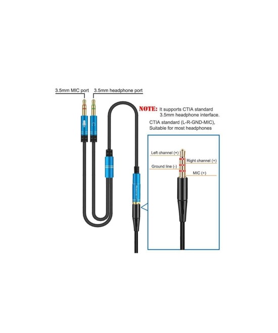 Separador de Audio 3.5mm 2 Machos 1 Hembra