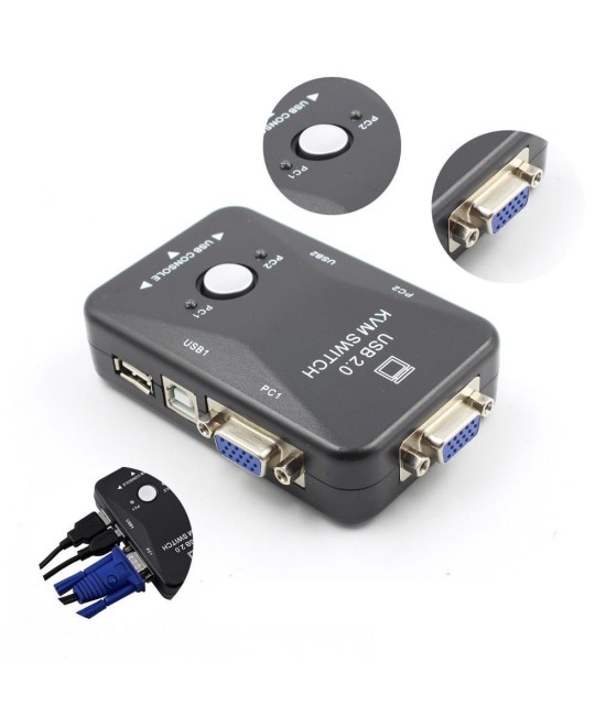 Conmutador de Teclado, Video y Mouse de 2 Puertos KVM Switch USB2.0