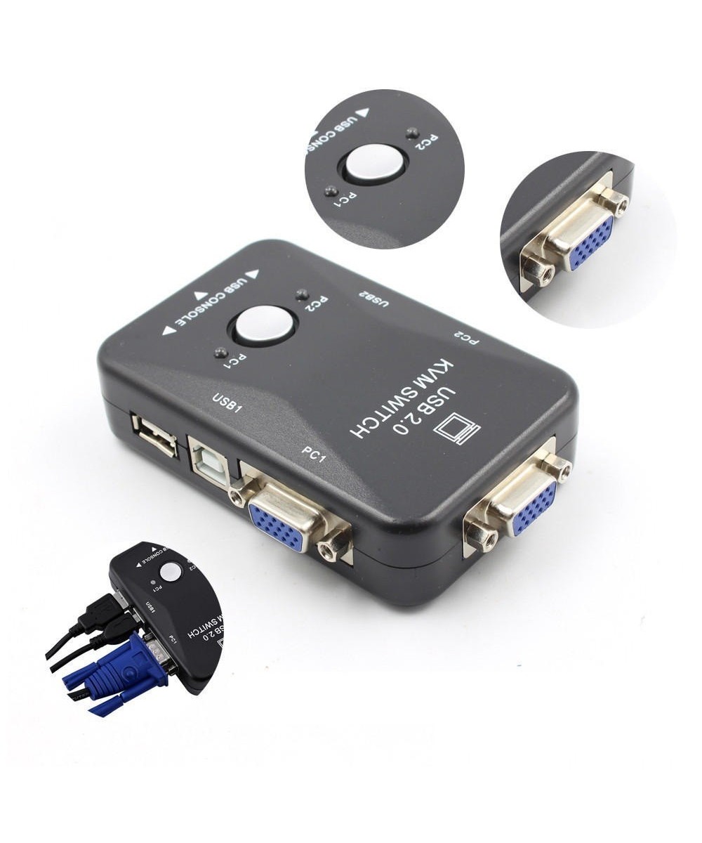 Conmutador de Teclado, Video y Mouse de 2 Puertos KVM Switch USB2.0