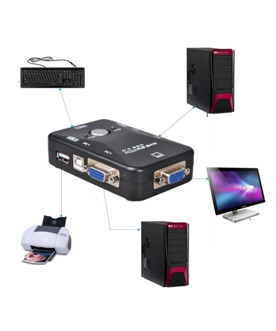 Conmutador de Teclado, Video y Mouse de 2 Puertos KVM Switch USB2.0