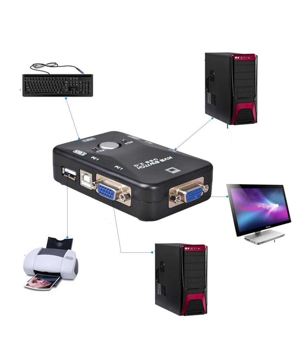 Conmutador de Teclado, Video y Mouse de 2 Puertos KVM Switch USB2.0
