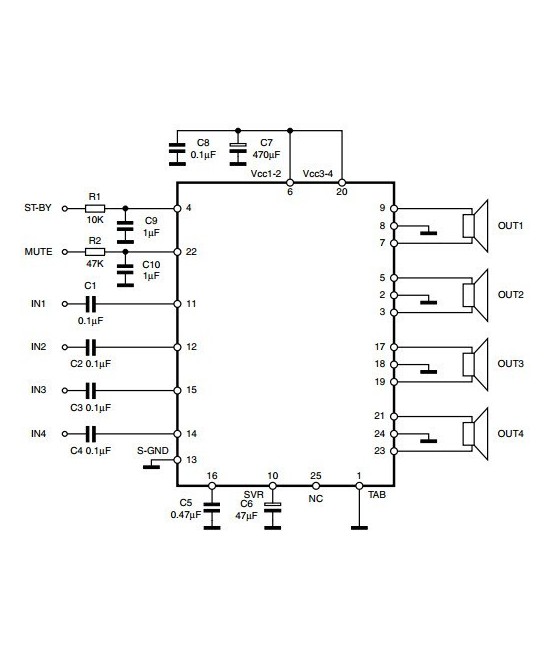 Amplificador de Audio de Potencia TDA7388 45W 25 pines