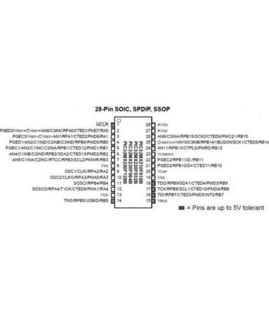 Circuito integrado programable PIC 32MX250F128B-I/SP