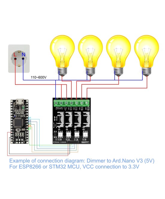 Modulo Dimmer AC 4 Canales 10A compatible con Arduino