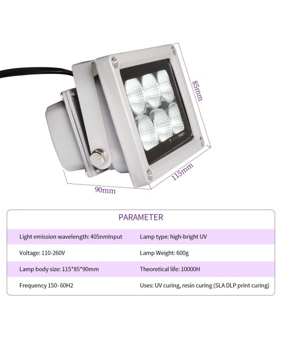 Lampara de Curado Fotosensible LED UV para Impresiones 3D 60W 405NM