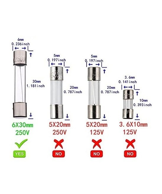 Fusible de Vidrio 0.5-20A 250V 6x30mm
