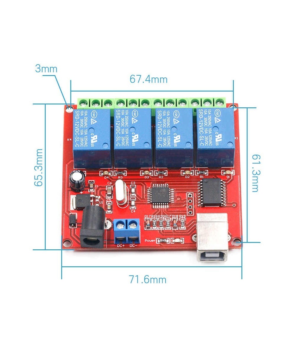 Modulo Rele USB 24V 10A 4 Canales