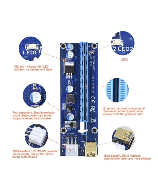 Tarjeta de Extension Para Puerto PCI Express 1x a 16x USB 3.0