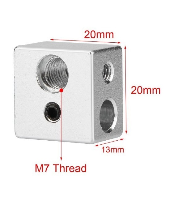 Bloque de aluminio para extrusor impresora 3D 20x20x13mm