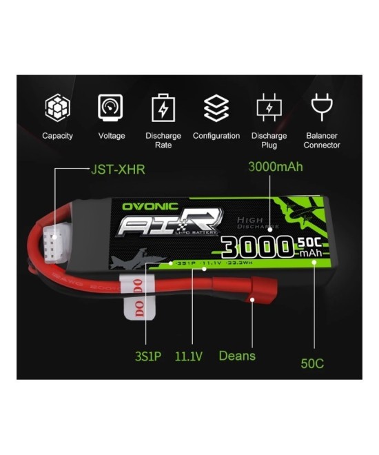 Bateria Tipo LiPo recargable 11.1V 35C/50C 3S OVONIC
