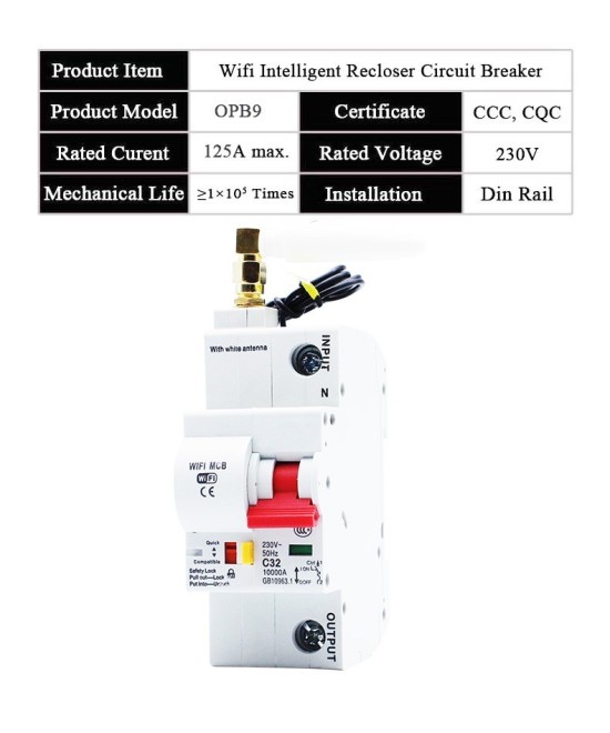 Interruptor de Energia Inteligente Breaker WIFI 1 - 2 Polos 63-80A ZJSB9-125Z