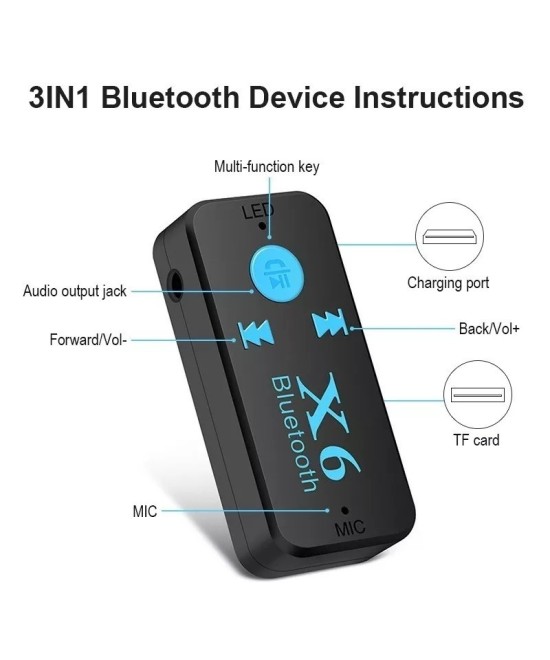 Adaptador Bluetooth Auxiliar 3.5mm X6 con Lector TF