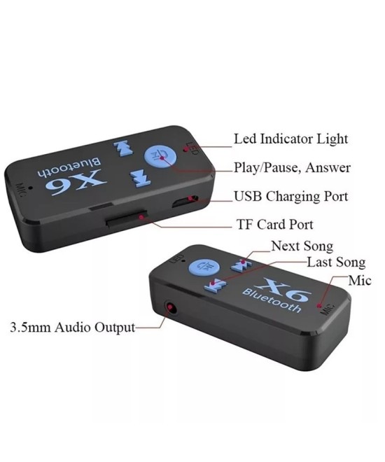 Adaptador Bluetooth Auxiliar 3.5mm X6 con Lector TF
