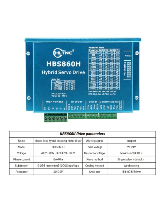 Controlador de Motor DC Paso a Paso Nema 34 HBS860H 30-100VDC 2 Fases
