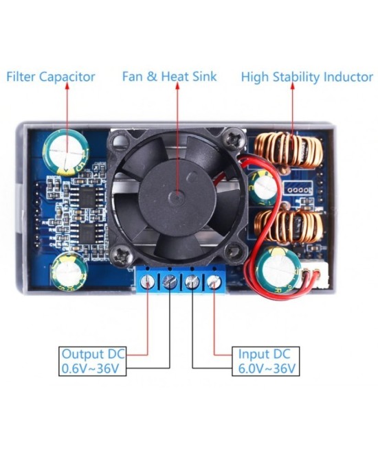 Regulador de voltaje y corriente con pantalla XY-S3580 0.6-36V 5A 80W