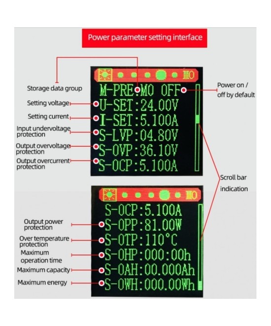 Regulador de voltaje y corriente con pantalla XY-S3580 0.6-36V 5A 80W