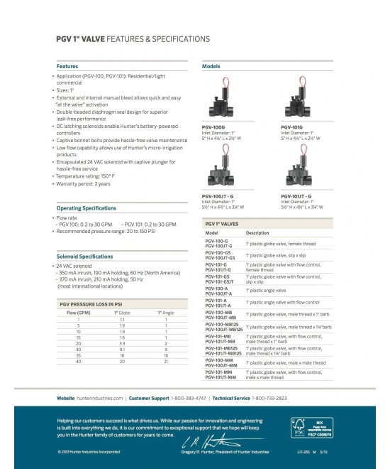 Valvula Electromagnetica Solenoide para Control de Flujo PGV-100 1" PVC 24VDC NO