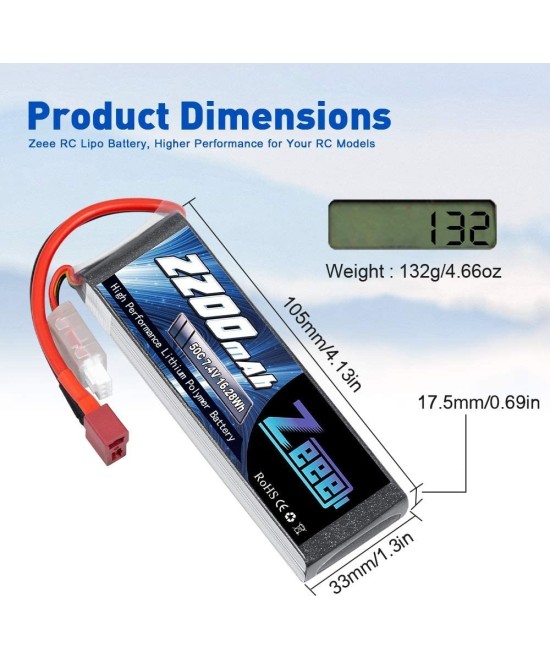 Bateria Tipo Lipo recargable Zeee 7.4V 2S 2200 MAH 50C