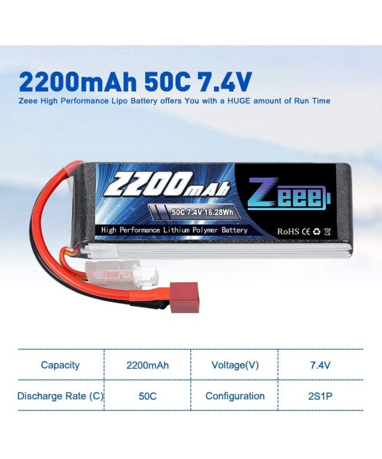Bateria Tipo Lipo recargable Zeee 7.4V 2S 2200 MAH 50C