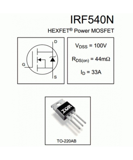 Transistor MOSFET Canal N IRF540N 100V 33A (TO-220)