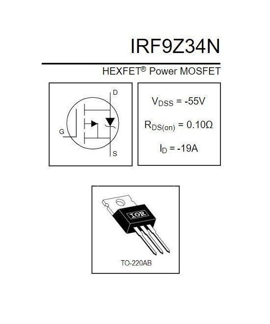 Transistor MOSFET Canal P IRF9Z34N 55V 17A
