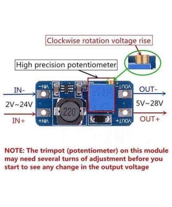 Estabilizador / Regulador Ascendente  de voltaje DC-DC MT3608 Micro USB 2V-24V a 5V-28V 2A