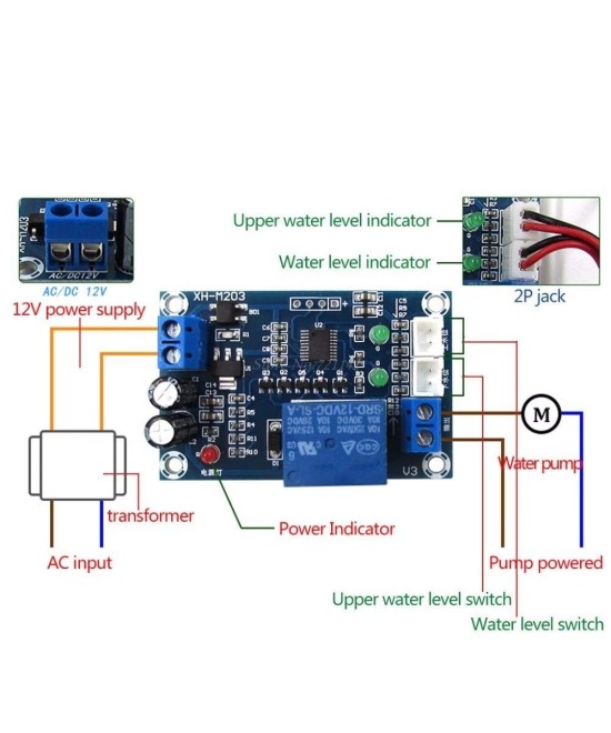 Modulo de Control de Nivel de Agua AC/DC XH-M203 12V 10A