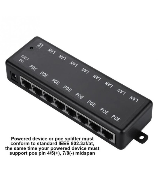 Adaptador HUB POE Pasivo RJ45 8 Puertos 12-48VDC