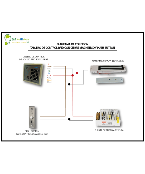 Tablero de control de acceso RFID 12V 125 Khz con Tags (10U)