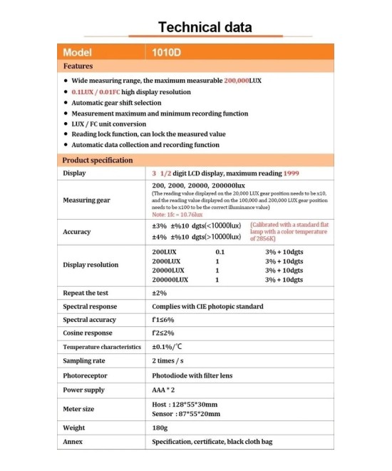 Luxometro 1010D Medidor de intensidad de luz VICTOR