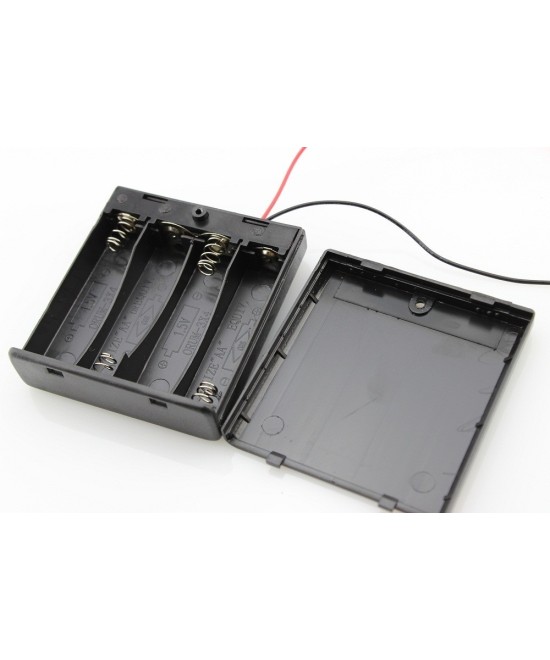 Contenedor de 4 baterias AA cerrado con interruptor ON/OFF color negro