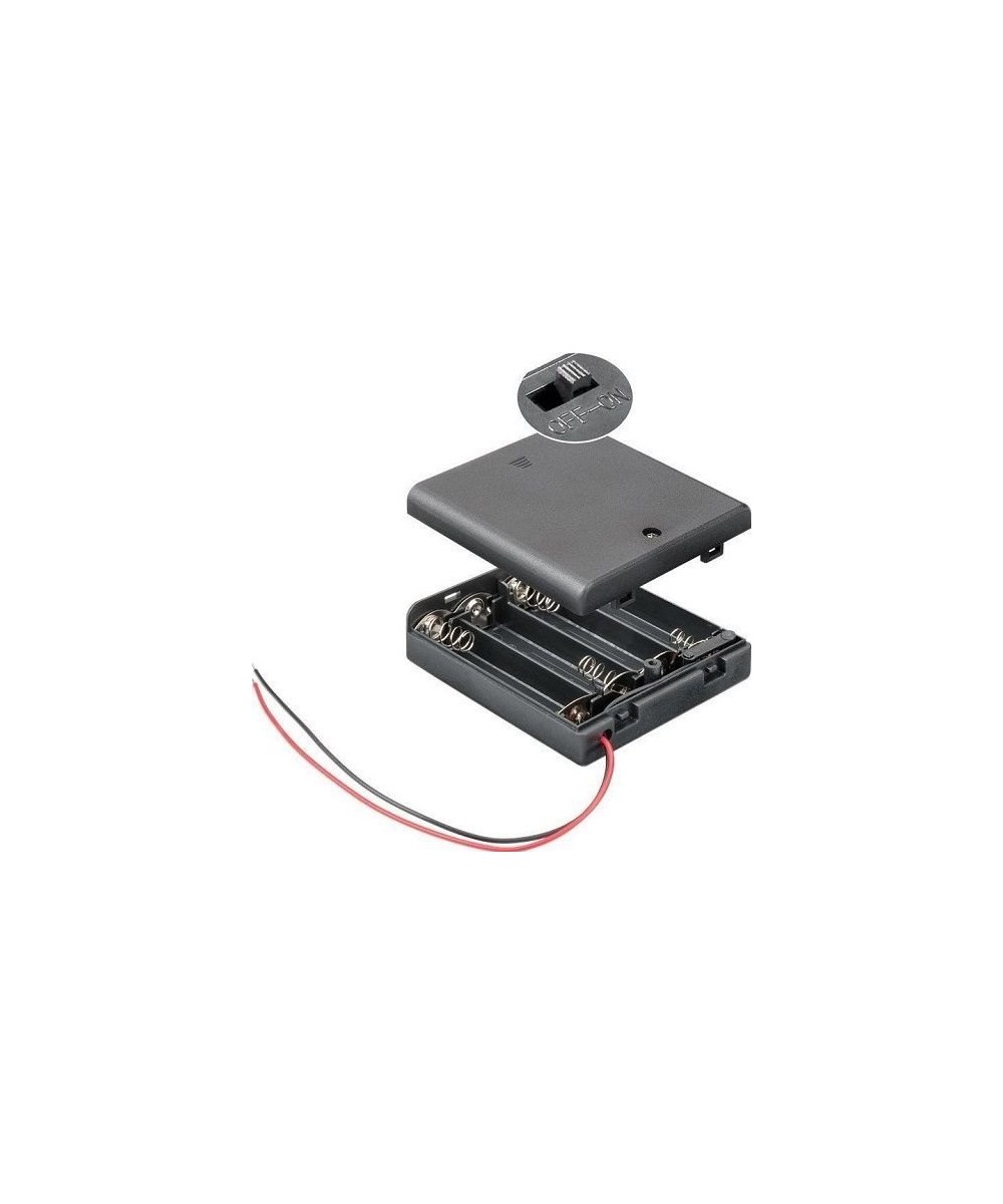 Contenedor de 4 baterias AA cerrado con interruptor ON/OFF color negro