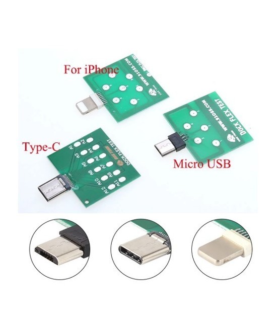 Placa de pruebas para puerto de celular MICRO USB / USB-C / LIGHTNING