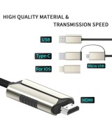 Adaptador USB-C/ Lightning/ MicroUSB a HDMI para Android/ IOS