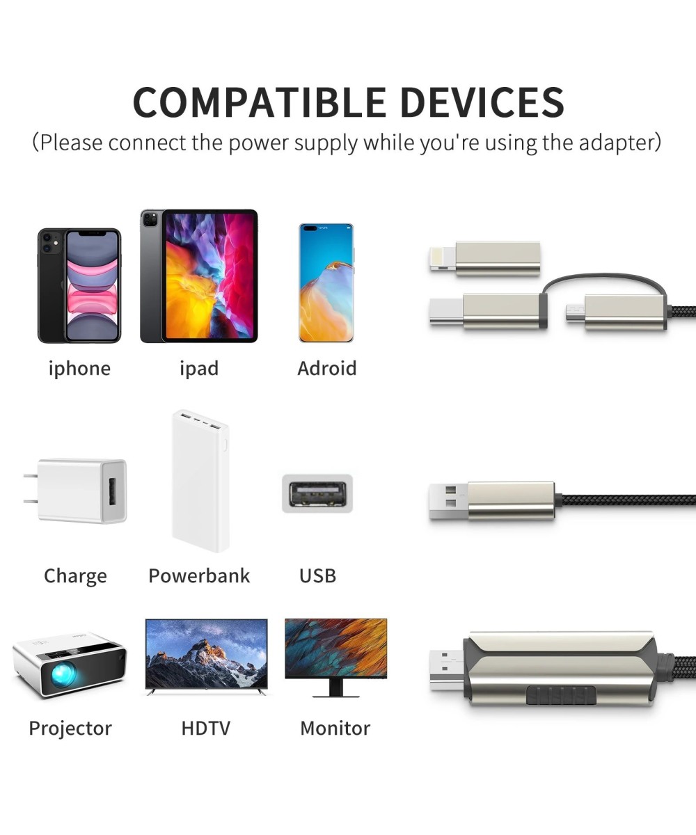 Adaptador USB-C/ Lightning/ MicroUSB a HDMI para Android/ IOS