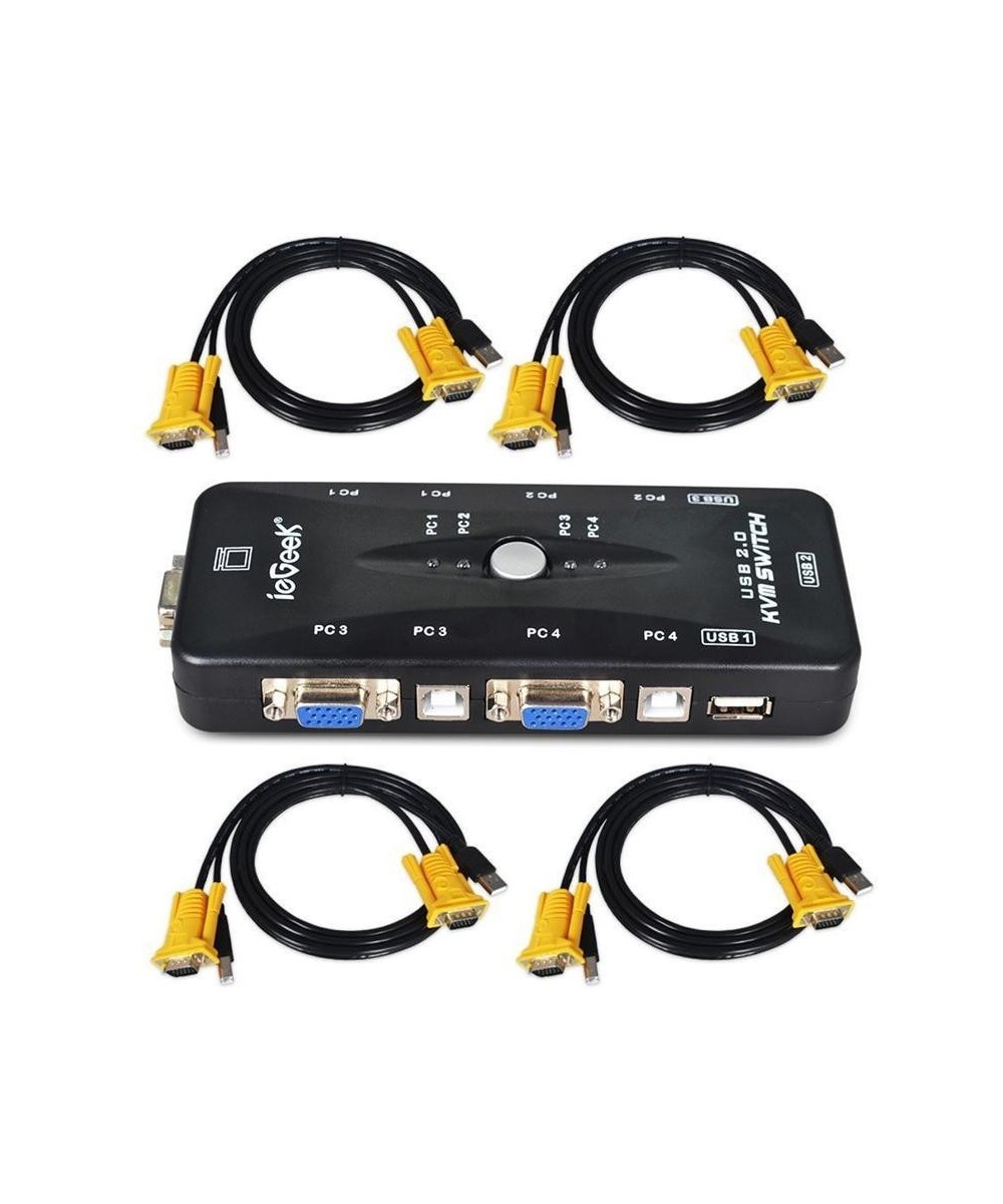 Conmutador de Teclado/Video/Mouse 4 puertos KVM Switch con Cables