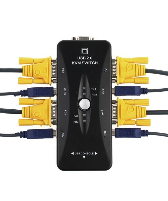 Conmutador de Teclado/Video/Mouse 4 puertos KVM Switch con Cables