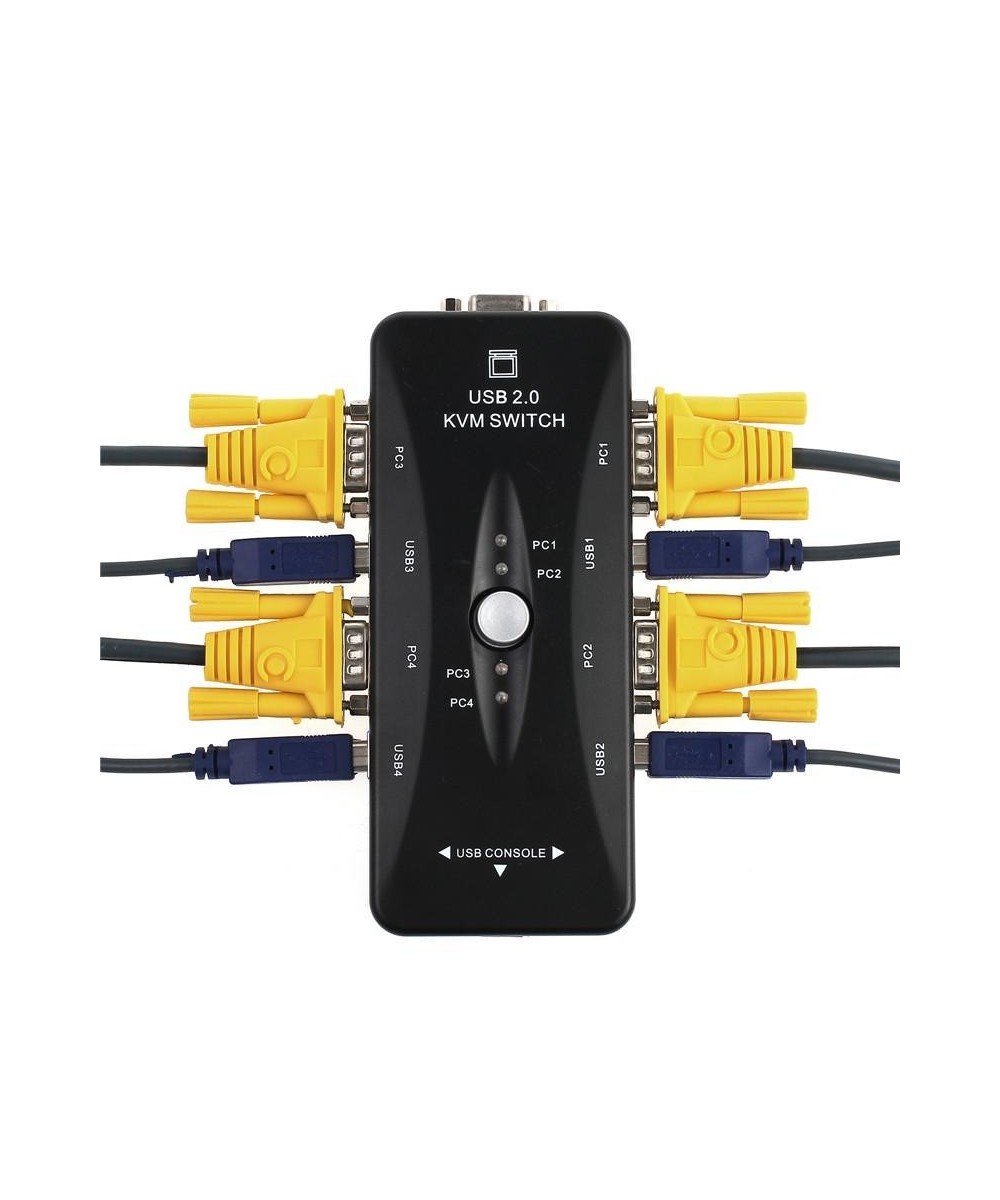 Conmutador de Teclado/Video/Mouse 4 puertos KVM Switch con Cables