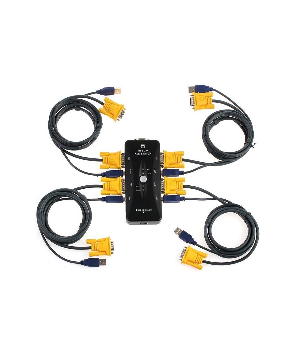 Conmutador de Teclado/Video/Mouse 4 puertos KVM Switch con Cables