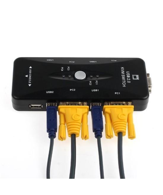 Conmutador de Teclado/Video/Mouse 4 puertos KVM Switch con Cables