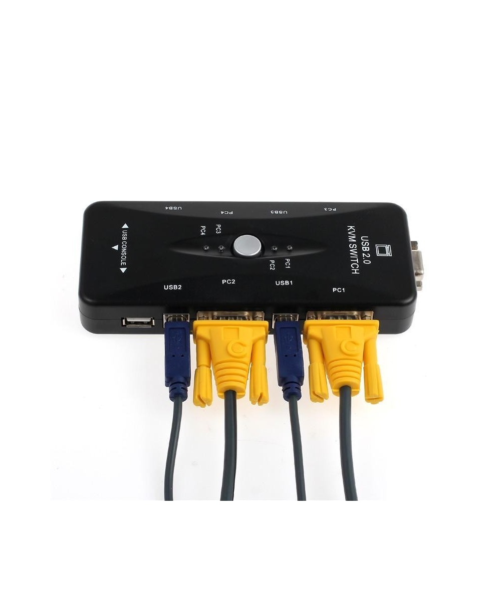 Conmutador de Teclado/Video/Mouse 4 puertos KVM Switch con Cables