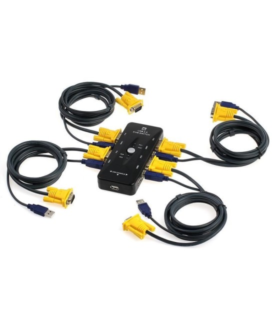 Conmutador de Teclado/Video/Mouse 4 puertos KVM Switch con Cables