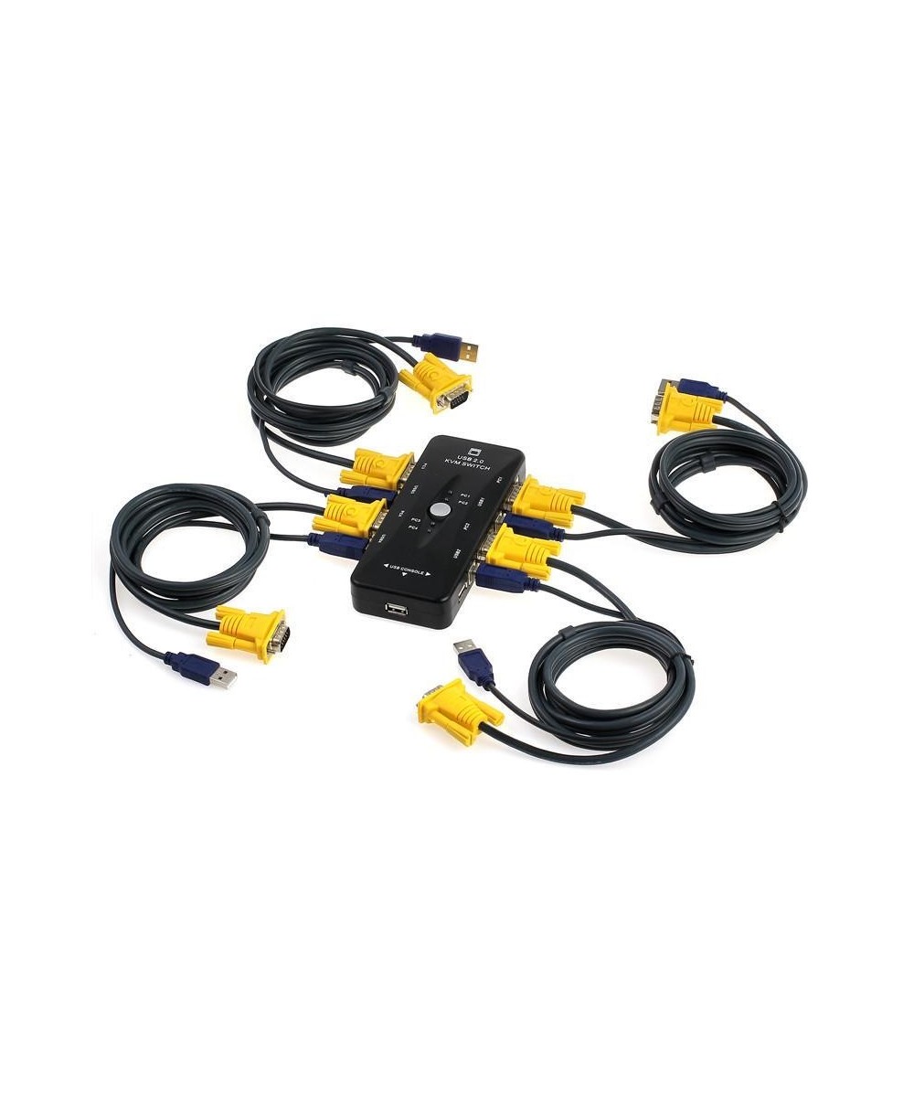 Conmutador de Teclado/Video/Mouse 4 puertos KVM Switch con Cables