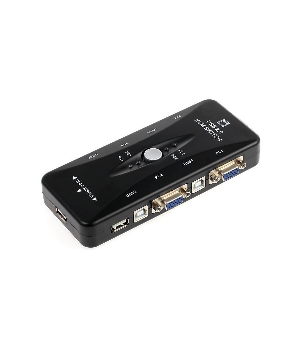 Conmutador de Teclado/Video/Mouse 4 puertos KVM Switch con Cables