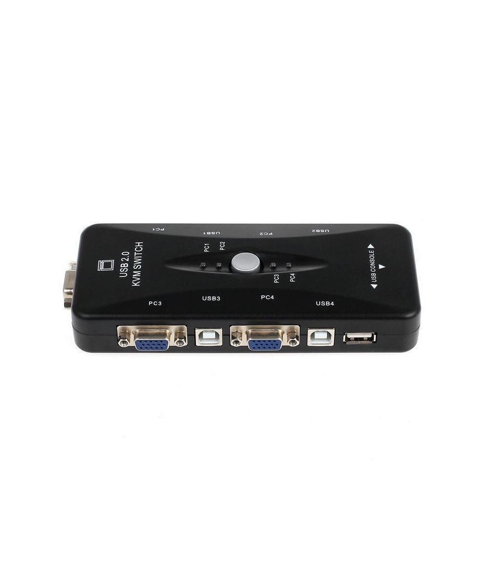 Conmutador de Teclado/Video/Mouse 4 puertos KVM Switch con Cables